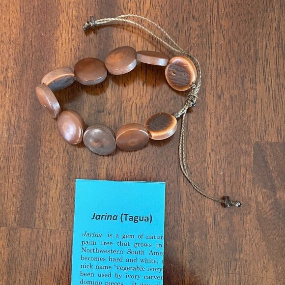 Tagua Dried Nut of Palm Tree Hand Made Bracelet Brown Round Beads - Picture 2 of 3